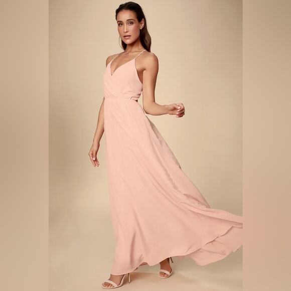 Lulu’s Everything’s Alright Blush Pink Backless Maxi Dress S - Picture 4 of 10